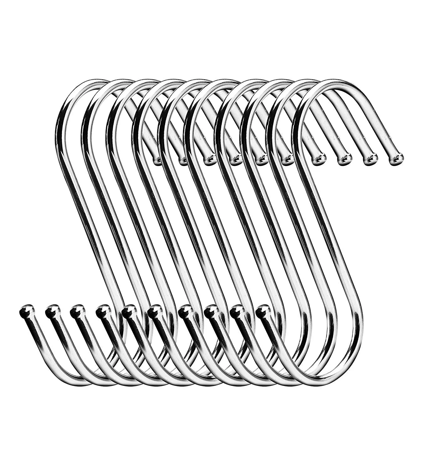 Medium Size Stainless Round S Shaped Hooks Kitchen Pot Pan Hanger Clothes Storage Rack 8.5CM ("S" Hook)