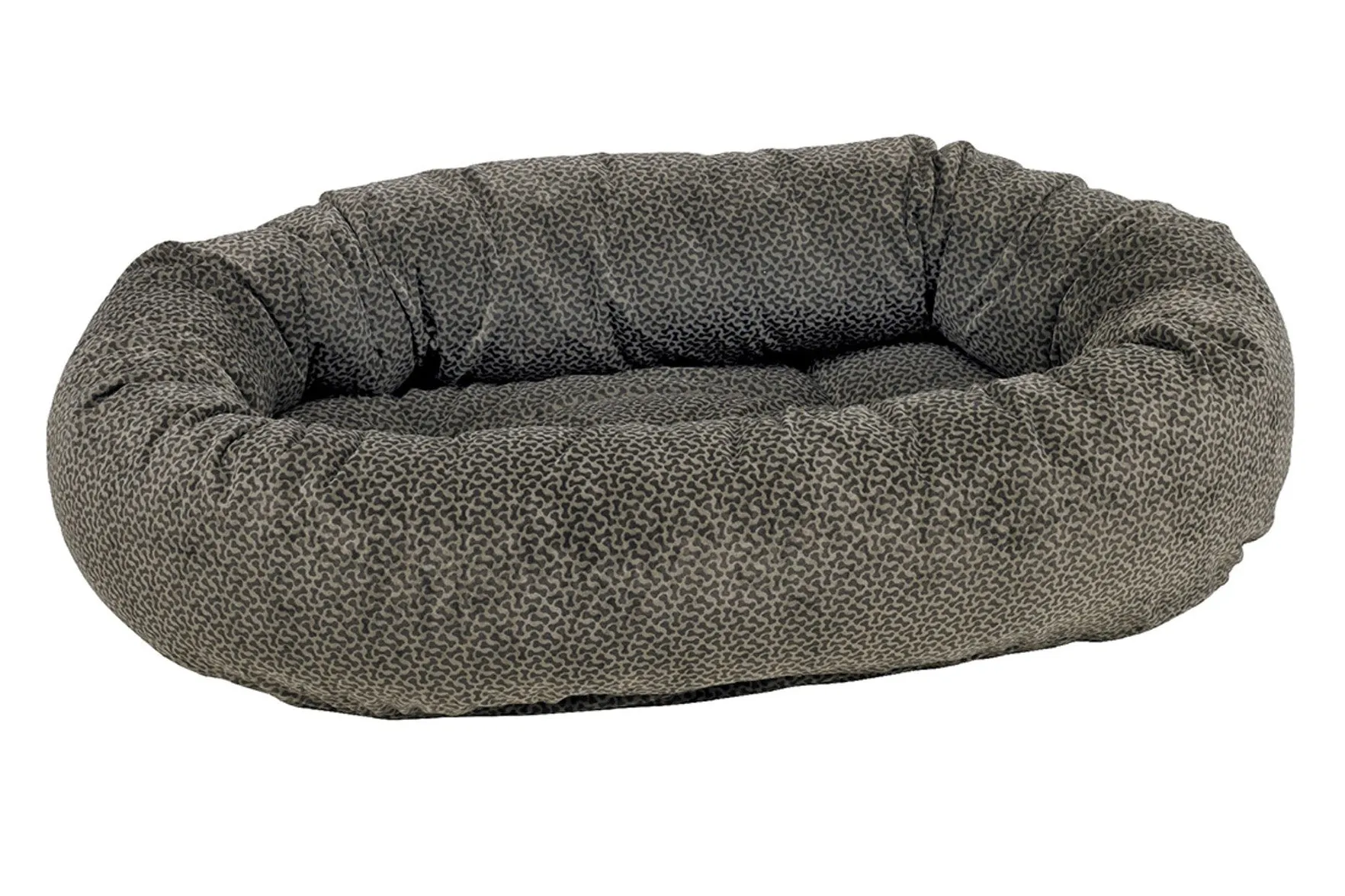 Microvelvet - Donut Bed - Pewter Bones Pattern - Dog Bed