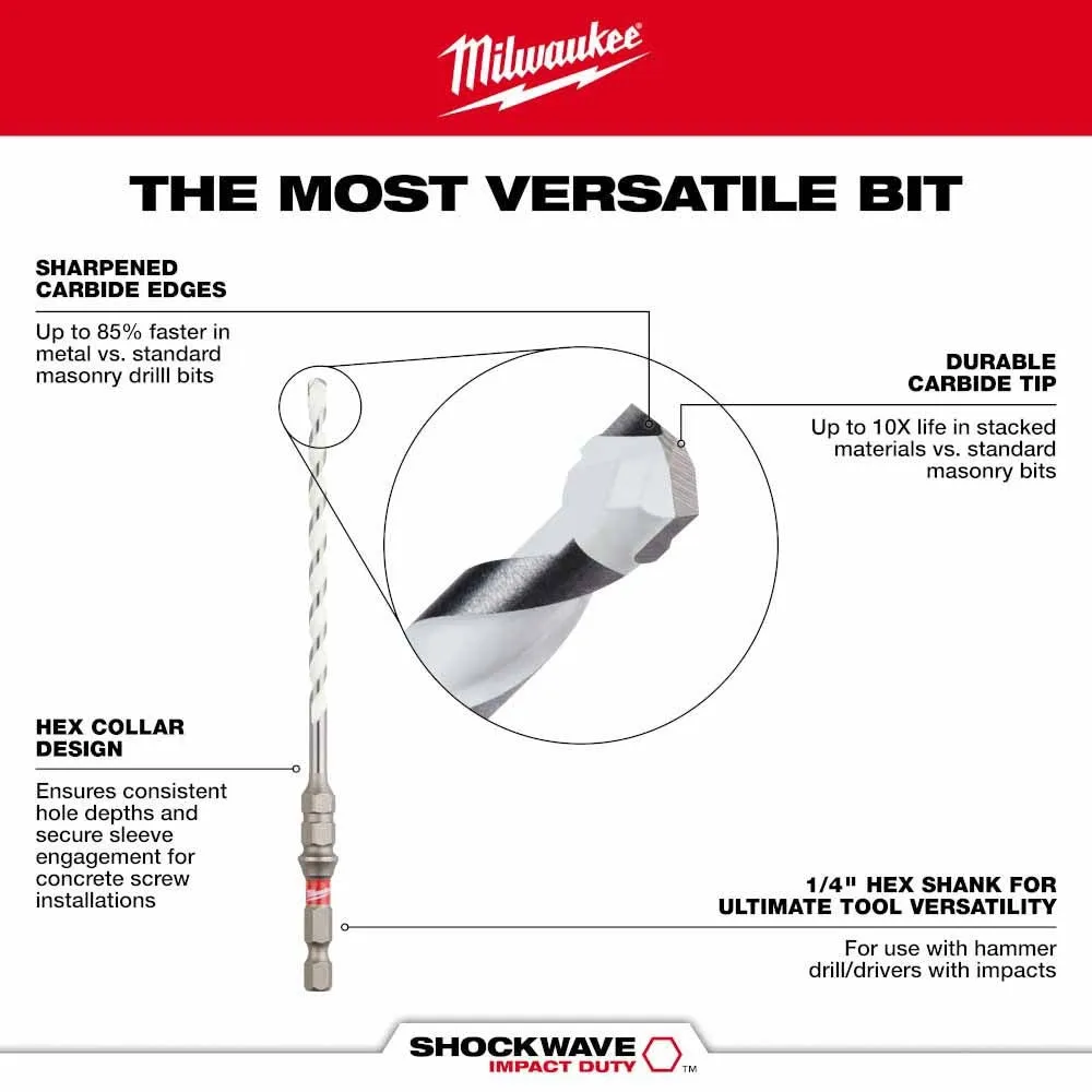 Milwaukee 48-20-8877 SHOCKWAVE Impact Duty Carbide Multi-Material Drill Bit Screw Install Set - 7PC