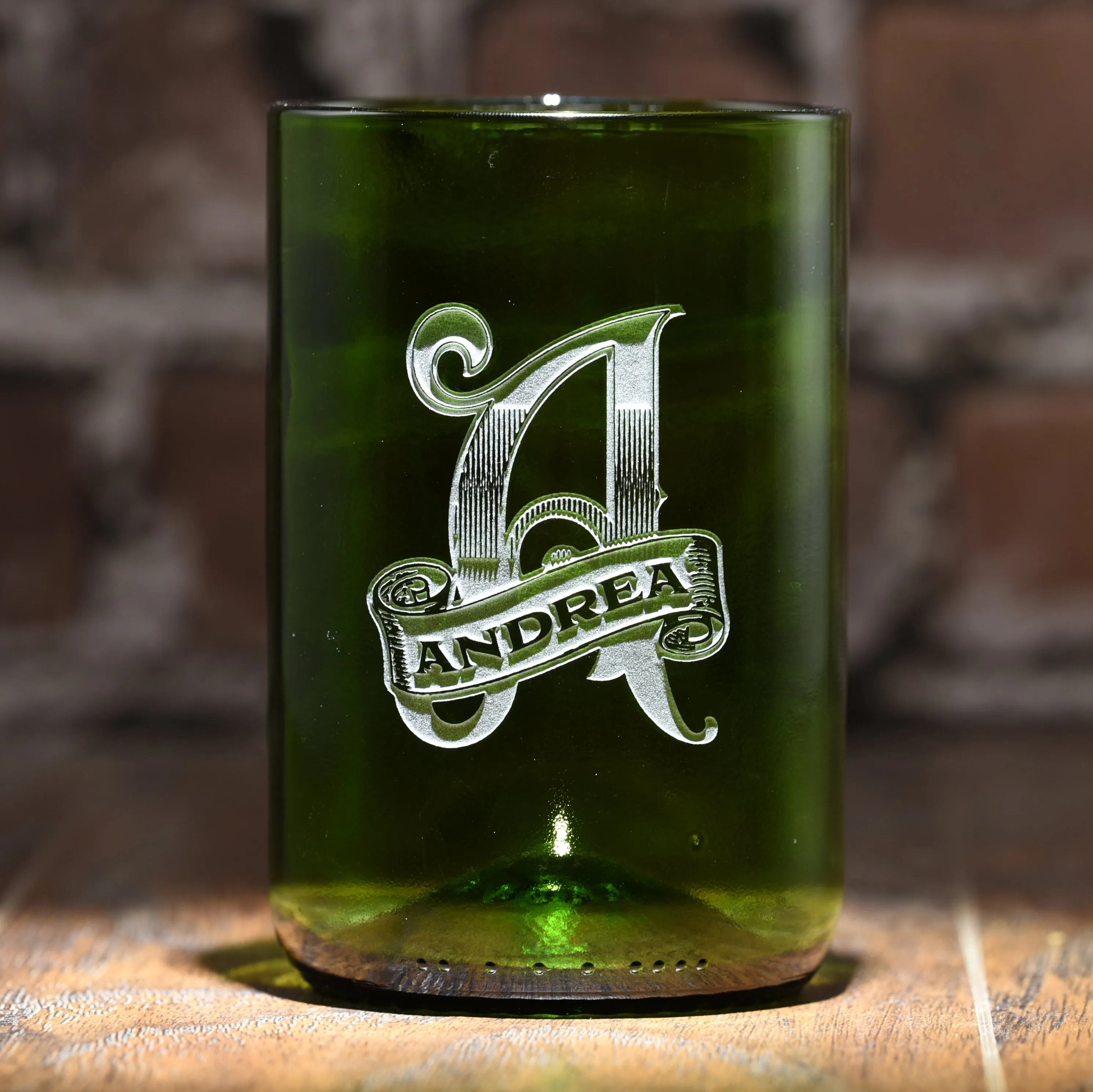 Monogram Engraved Green Recycled Wine Bottle Glass Tumbler