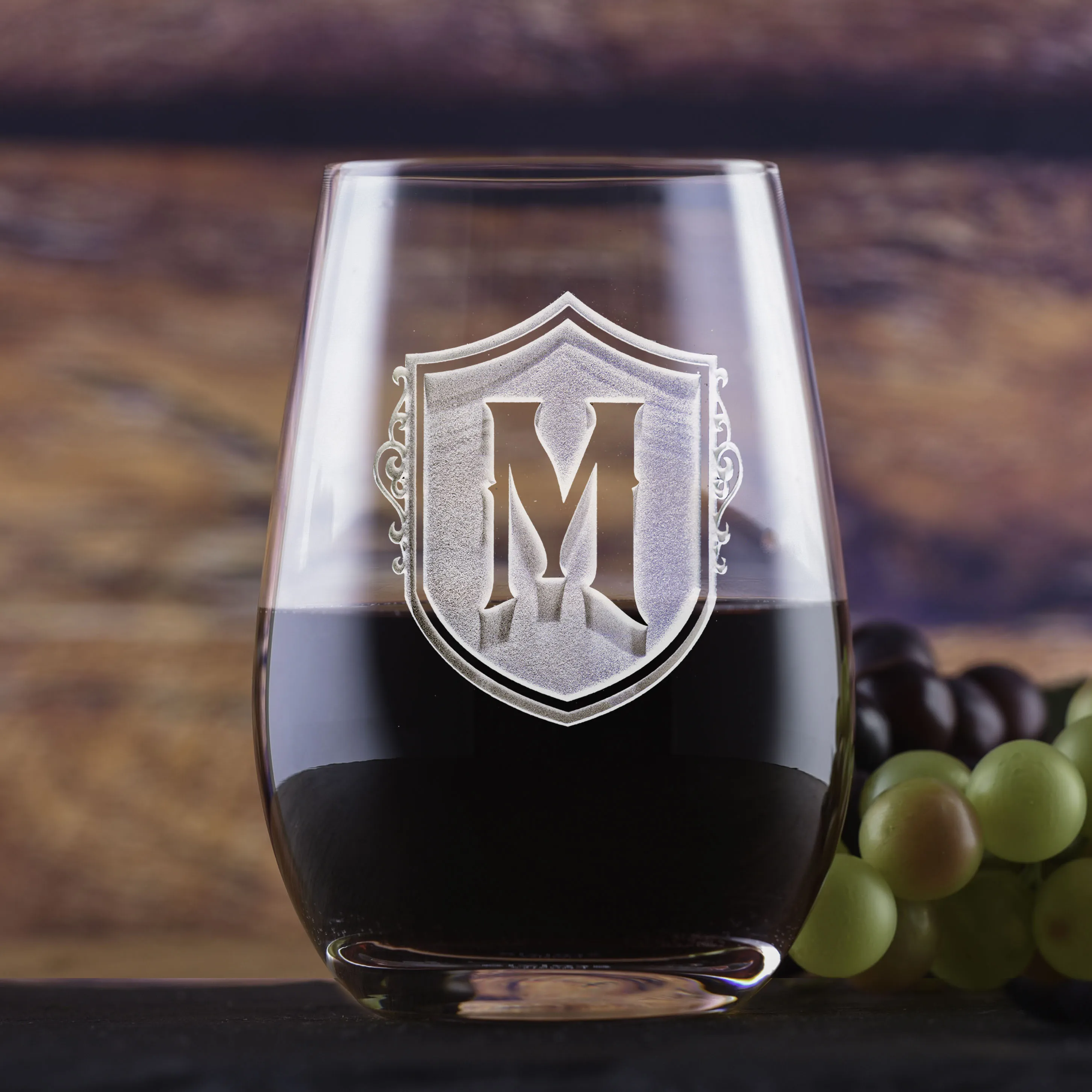 Monogram Stemless Wine Glass Tumbler by Crystal Imagery