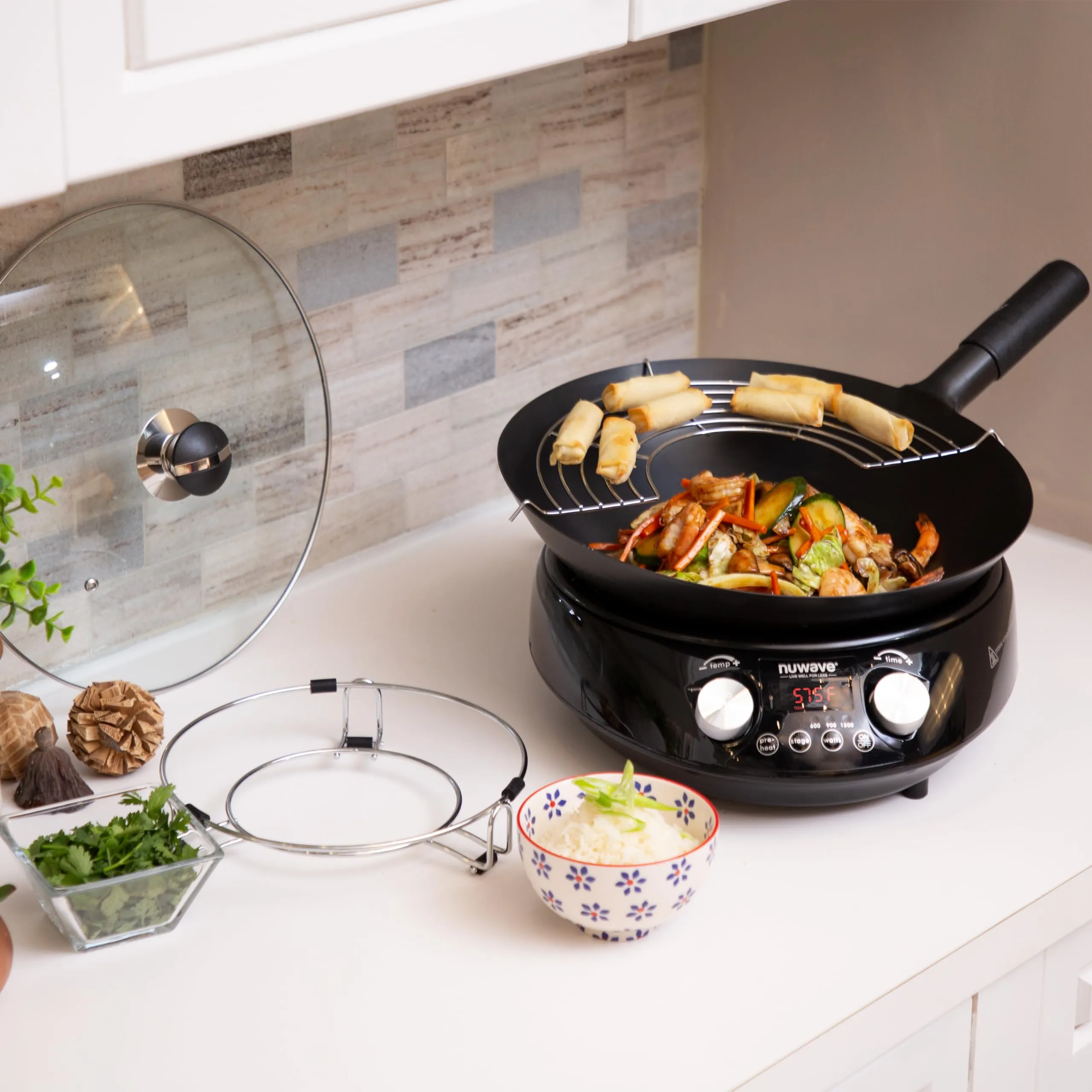 Mosaic Induction Wok, Precise Temp Controls from 100°F to 575°F in 5°F, Wok Hei