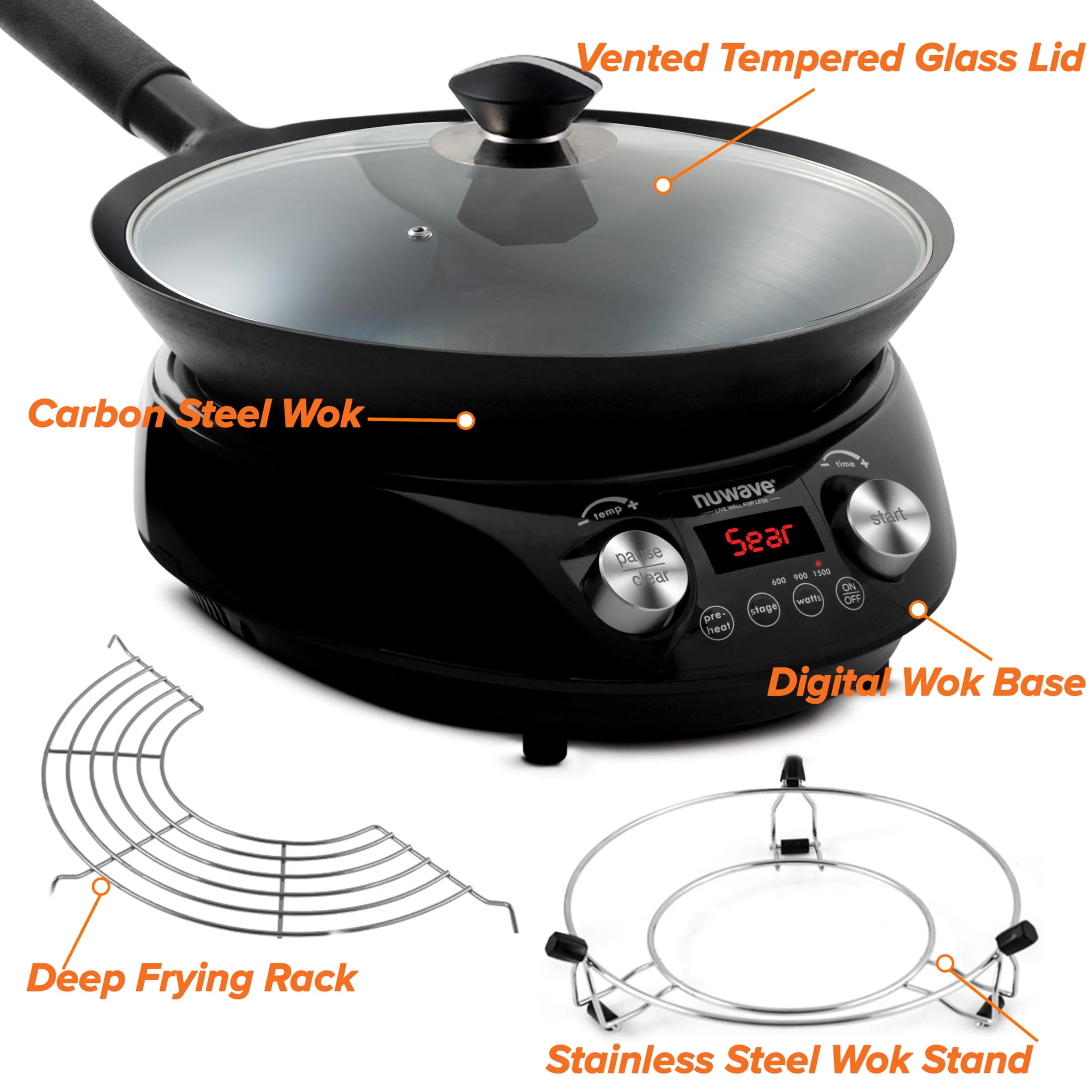 Mosaic Induction Wok, Precise Temp Controls from 100°F to 575°F in 5°F, Wok Hei