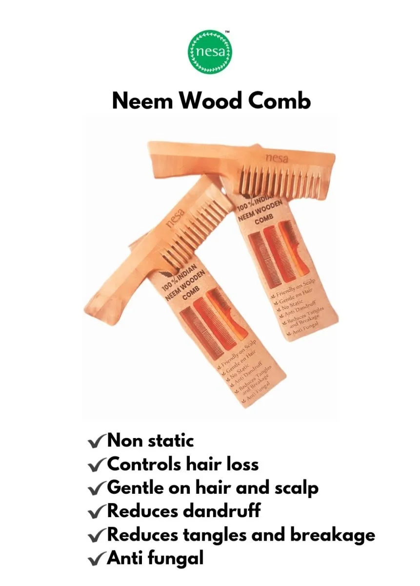 Neem Wood Comb | Wide tooth with handle | Controls hair fall, dandruff | For healthy & beautiful hair