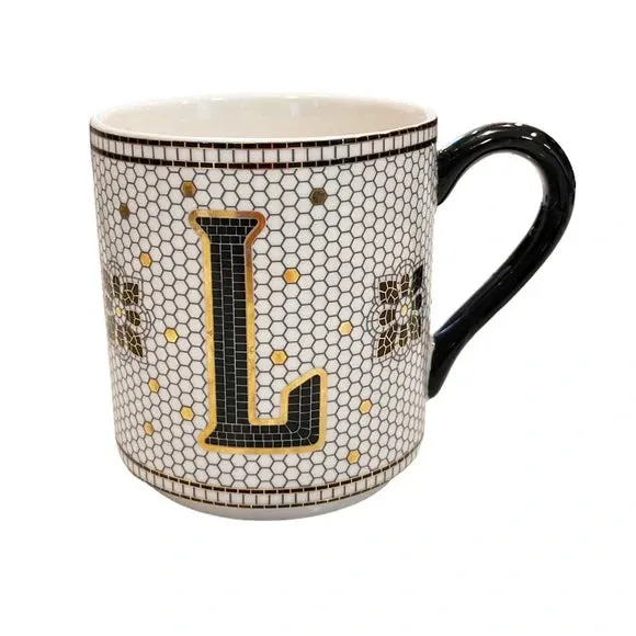 NEW ANTHROPOLOGIE MONOGRAM "L" Tiled Mosaic MARGOT MUG Coffee Tea CUP GIFT!