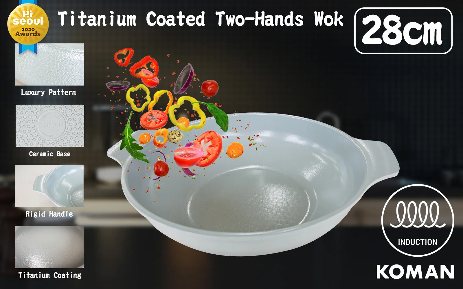 Non-Stick Titanium Ceramic Wok 28cm for All Hobs – KOMAN