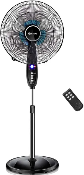 Oscillating Pedestal Fan w/Timer, LCD Display, Double Blades, Remote Control