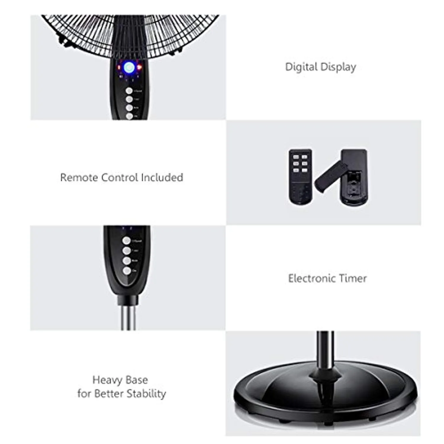 Oscillating Pedestal Fan w/Timer, LCD Display, Double Blades, Remote Control