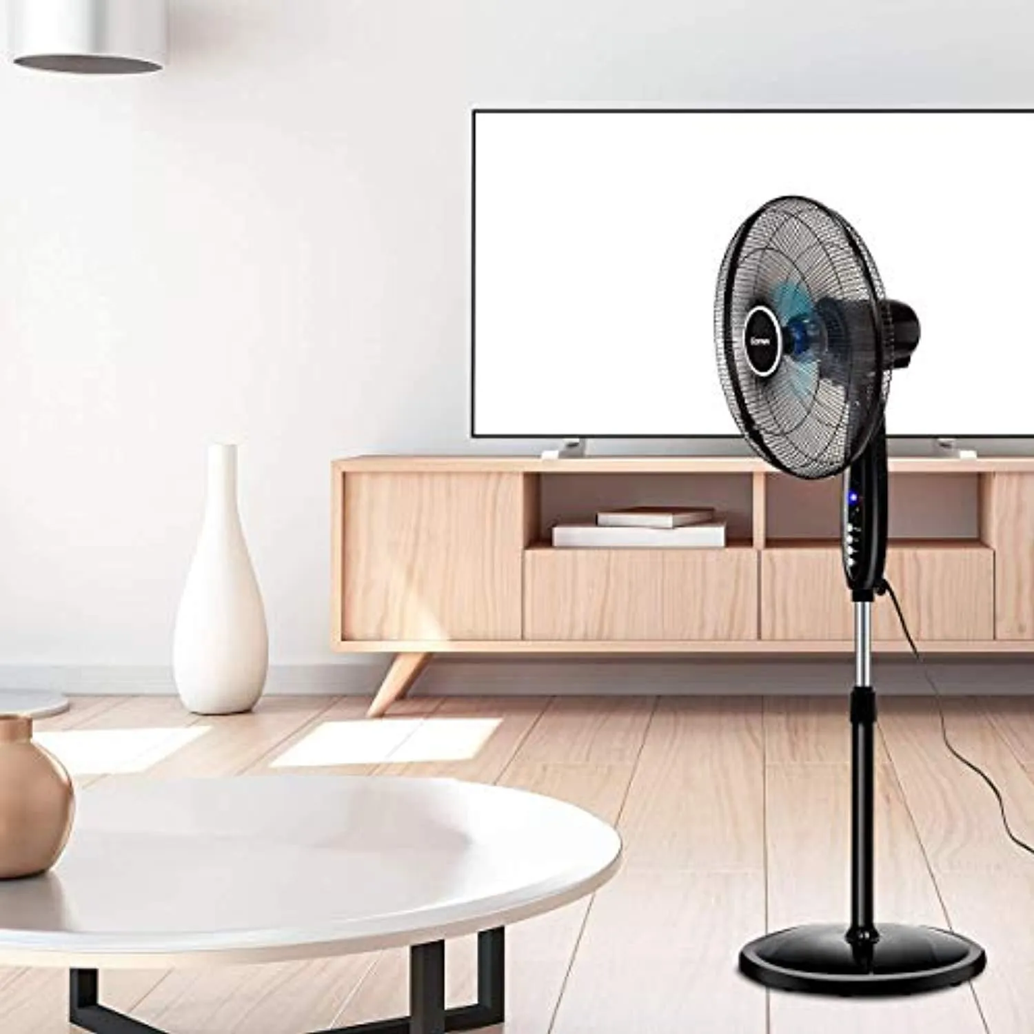 Oscillating Pedestal Fan w/Timer, LCD Display, Double Blades, Remote Control