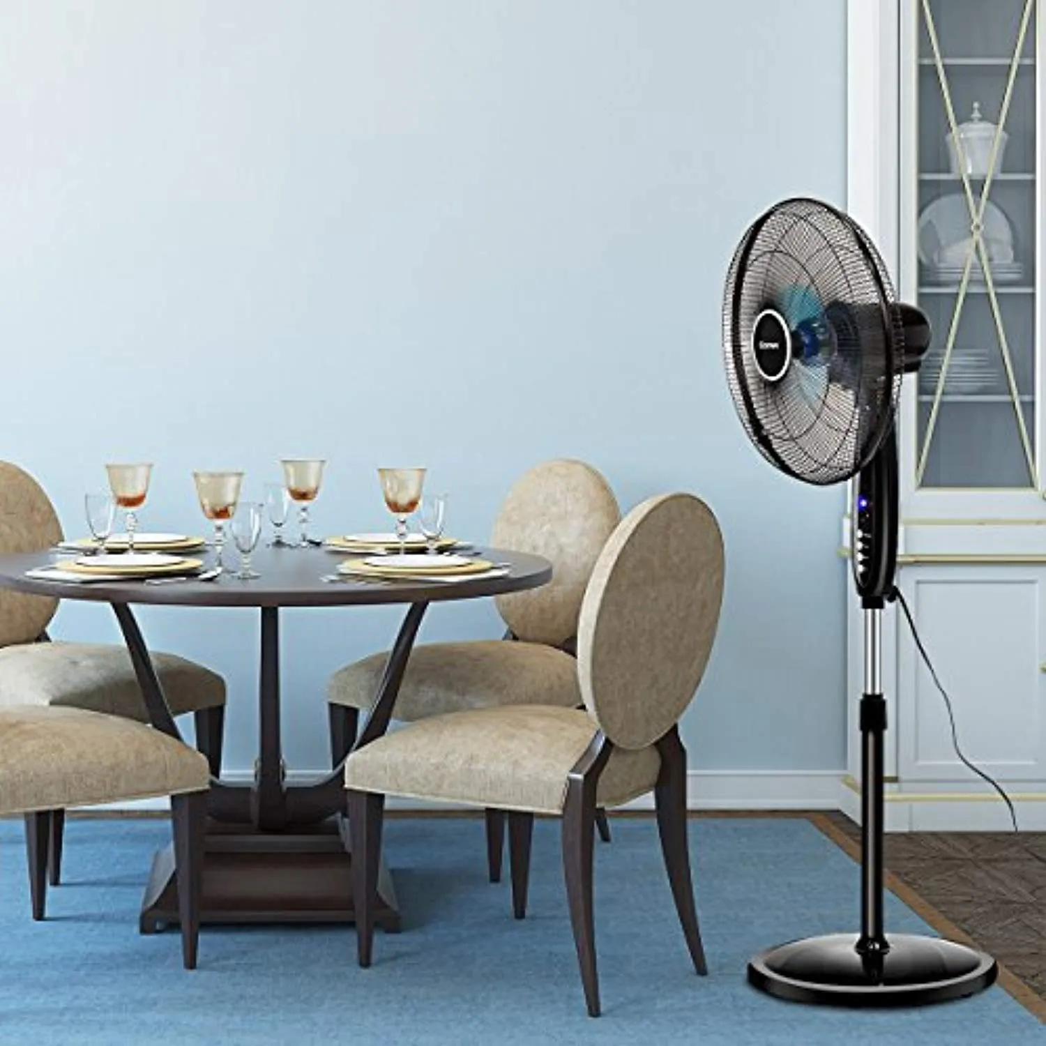 Oscillating Pedestal Fan w/Timer, LCD Display, Double Blades, Remote Control