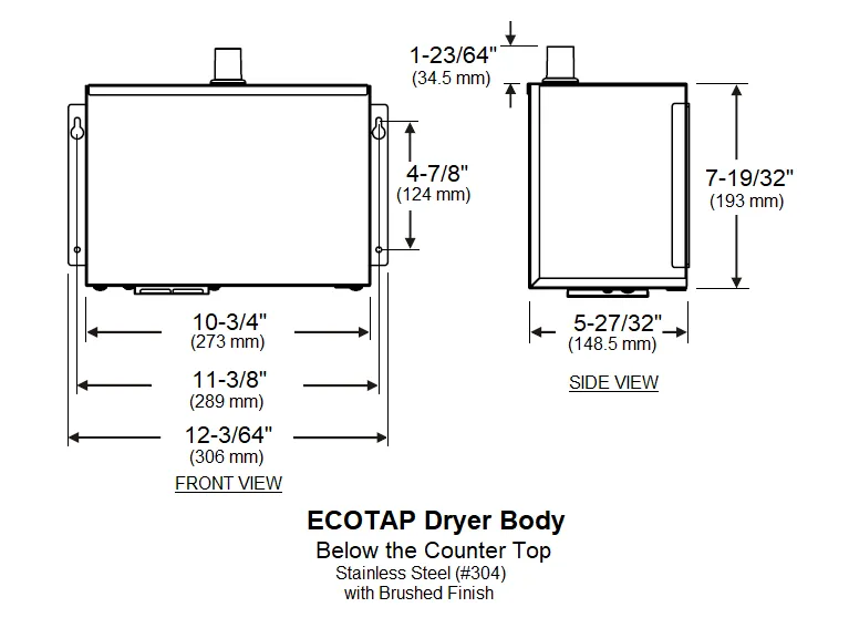 PALMER FIXTURE EcoTap HAND DRYER HD0935-09 Ultra Series - Automatic Deck-Mounted Stainless Steel Hand Dryer at Sink