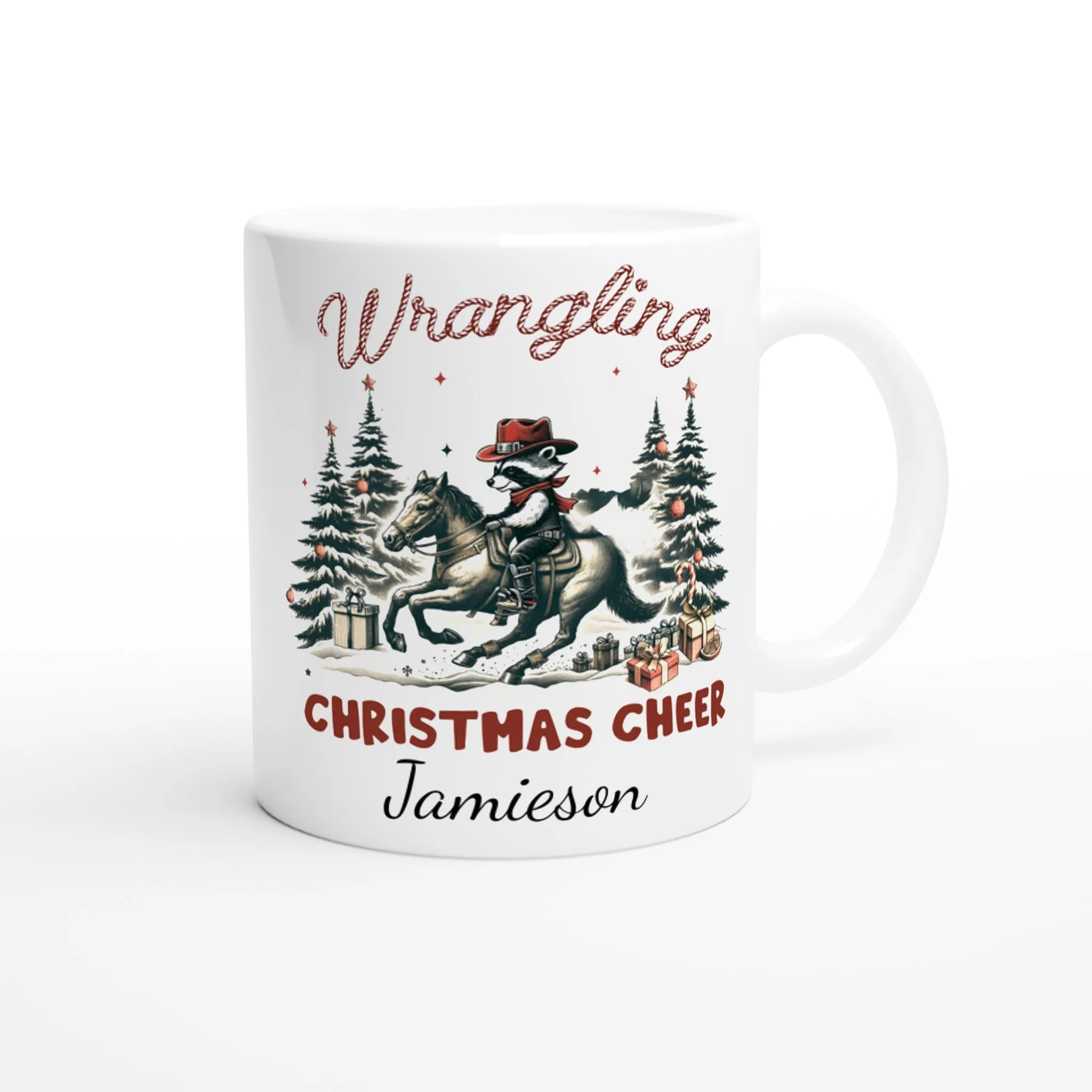 Personalised White 11oz Ceramic Mug Wrangling Christmas Cheer