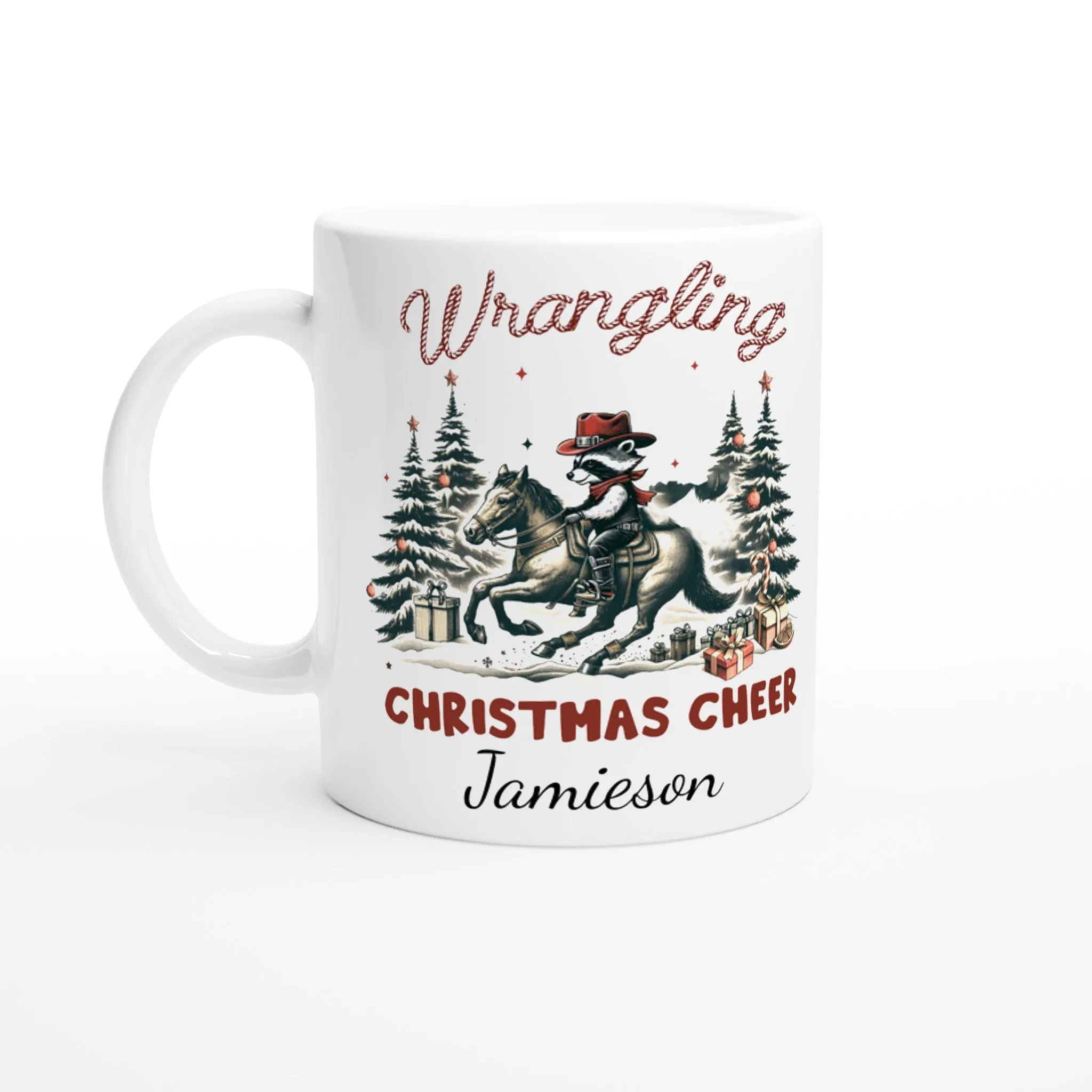 Personalised White 11oz Ceramic Mug Wrangling Christmas Cheer