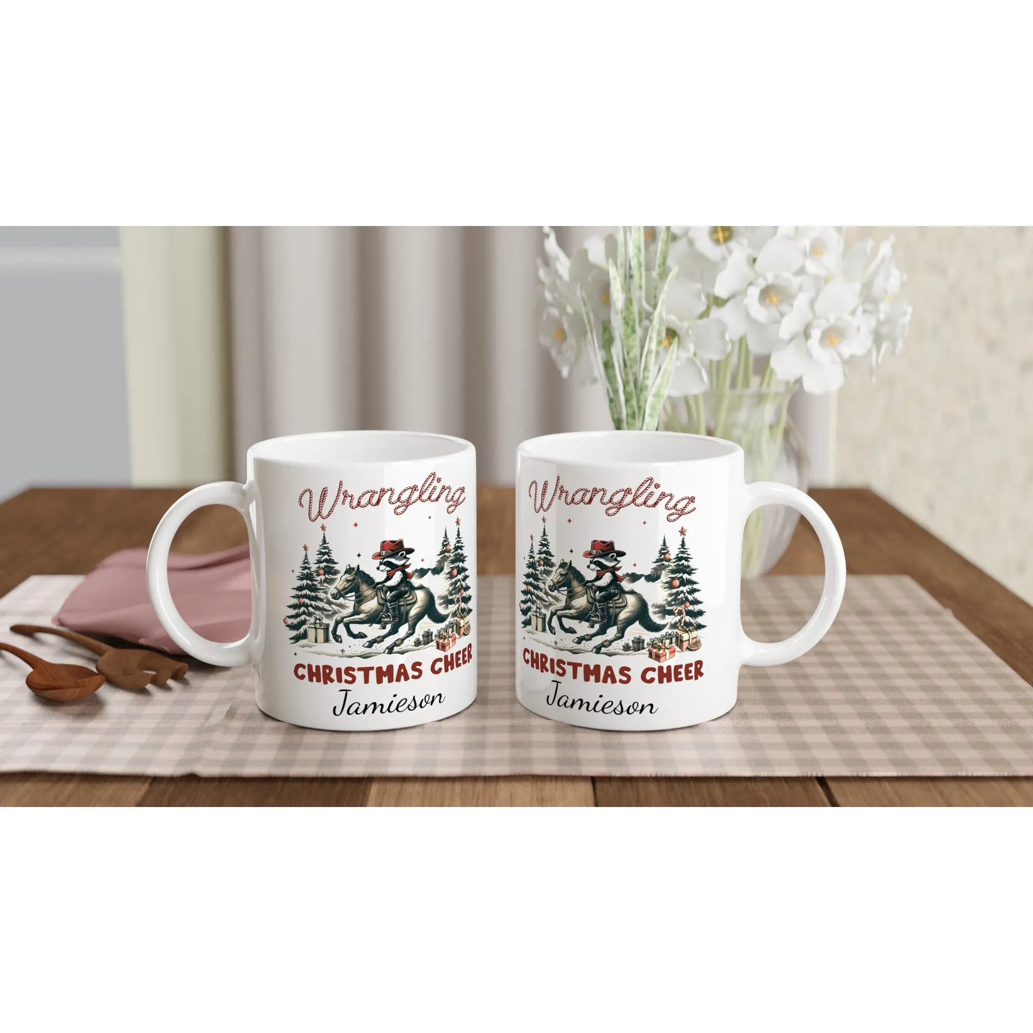 Personalised White 11oz Ceramic Mug Wrangling Christmas Cheer