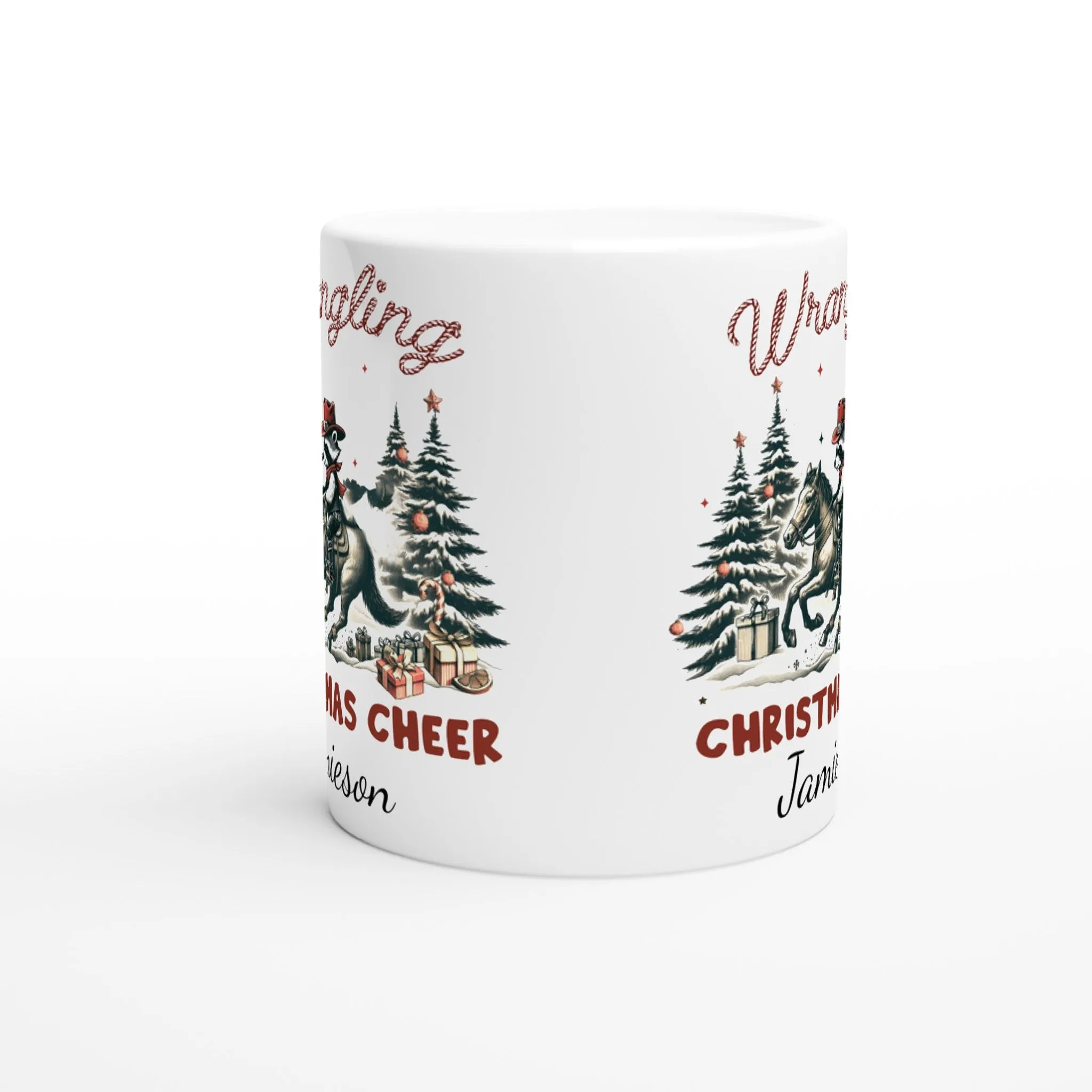 Personalised White 11oz Ceramic Mug Wrangling Christmas Cheer