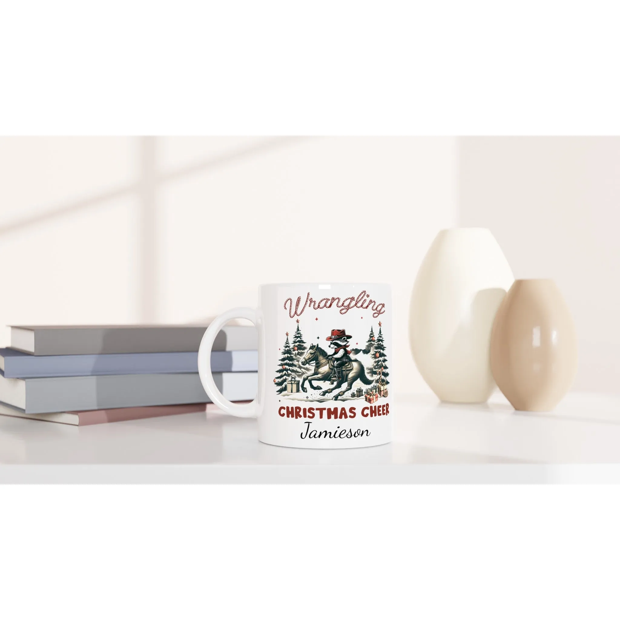 Personalised White 11oz Ceramic Mug Wrangling Christmas Cheer