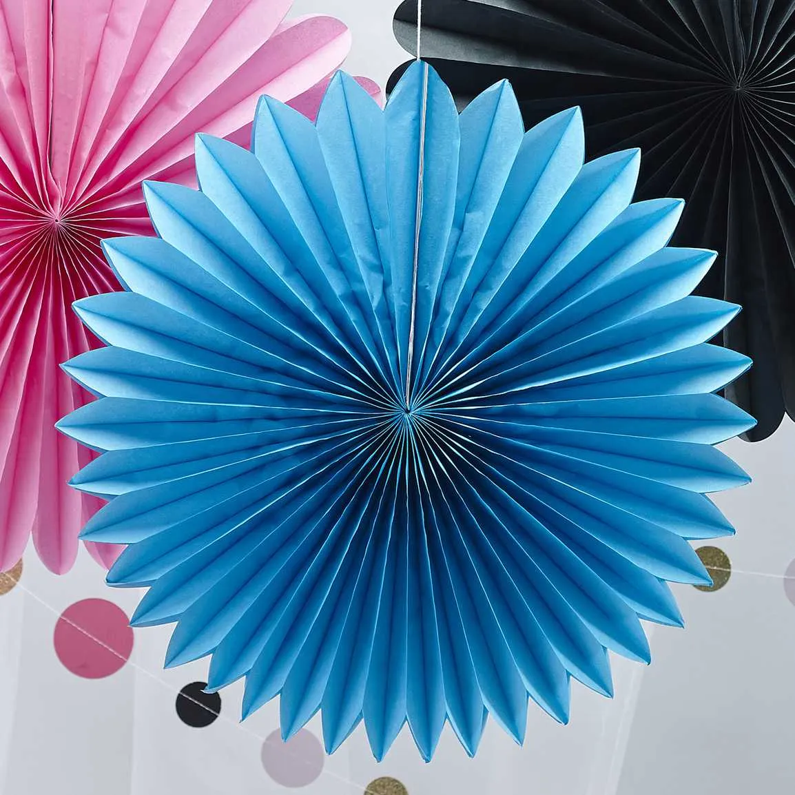 Pink Black Blue Pinwheel Fan Decorations Pack of 3