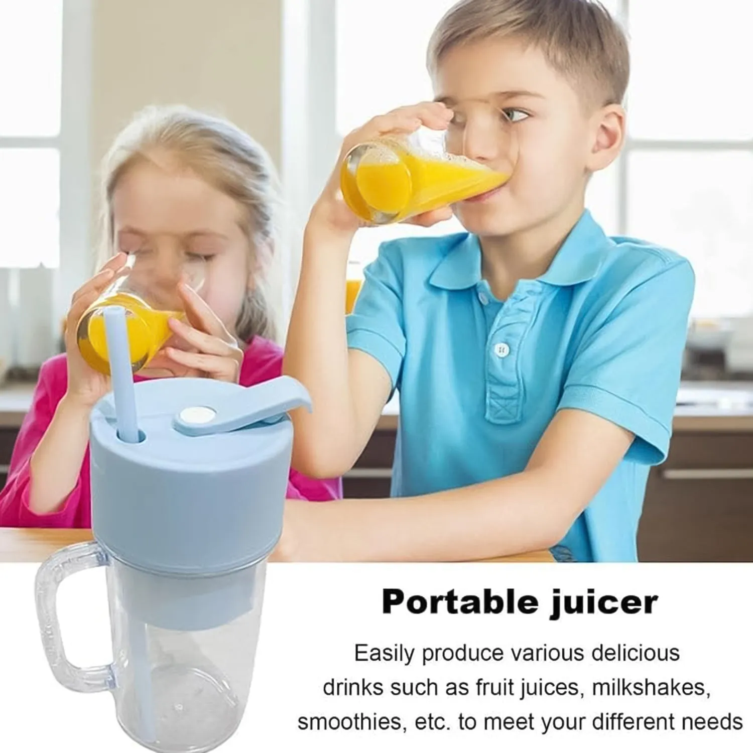 Portable Crusher Juicer With Handle & Straw, USB Rechargeable 6 Blades (420 ML)