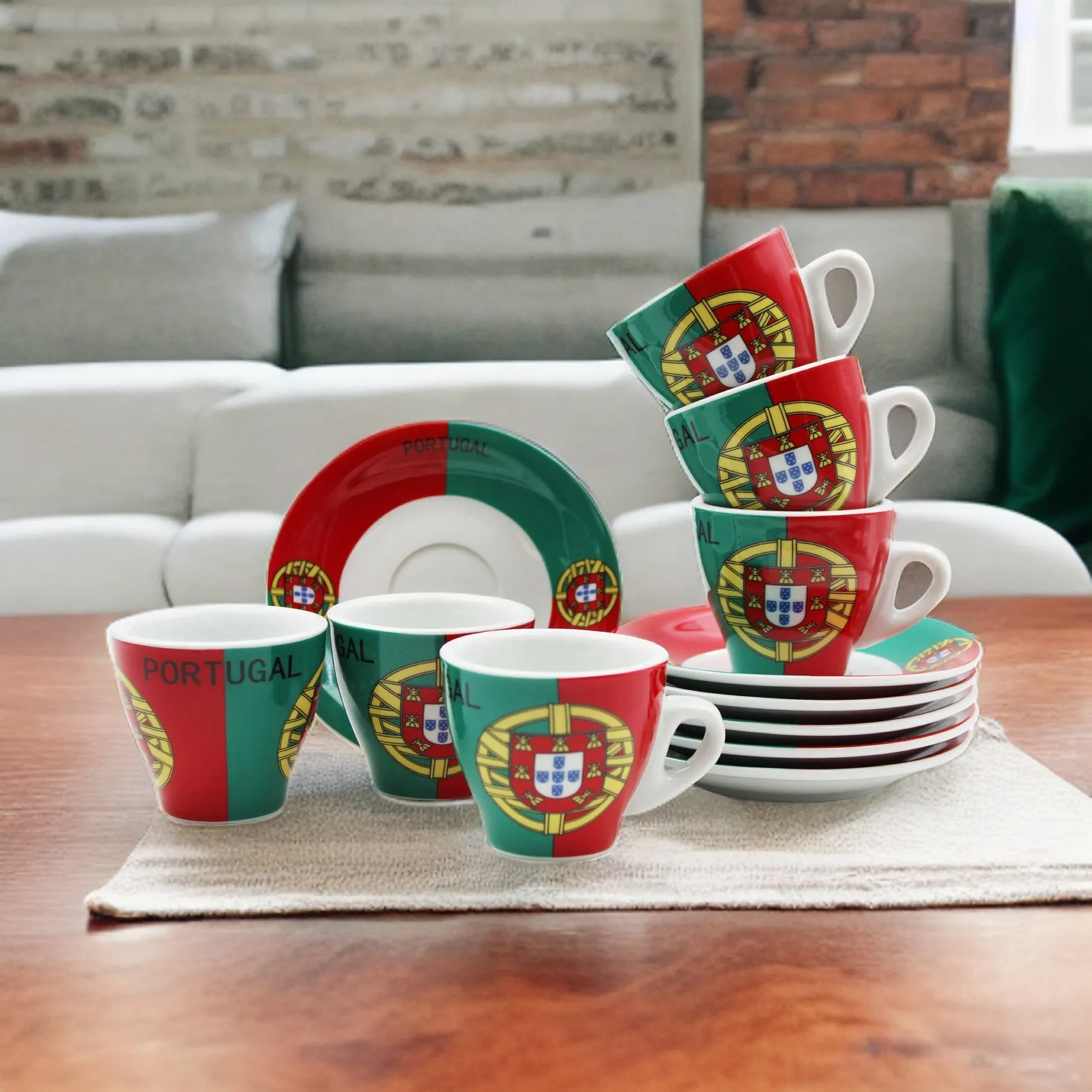 Portugal Themed Espresso Cup and Saucer Set, Set of 6