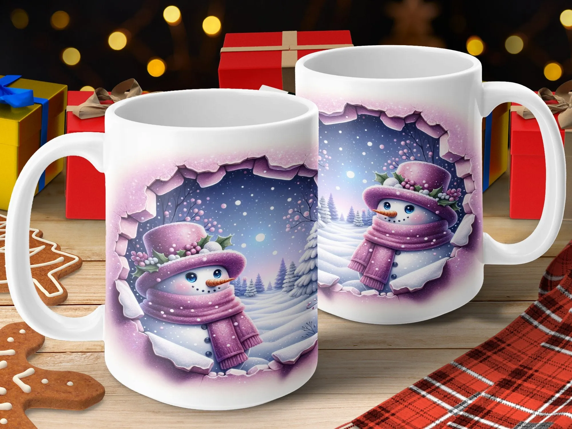 Purple Hole in Wall Snowman Coffee Mug, Snowman Mug Purple, Hole in the Wall Mug, Snowman Gift Mug, Snowman Lover Gift Cup