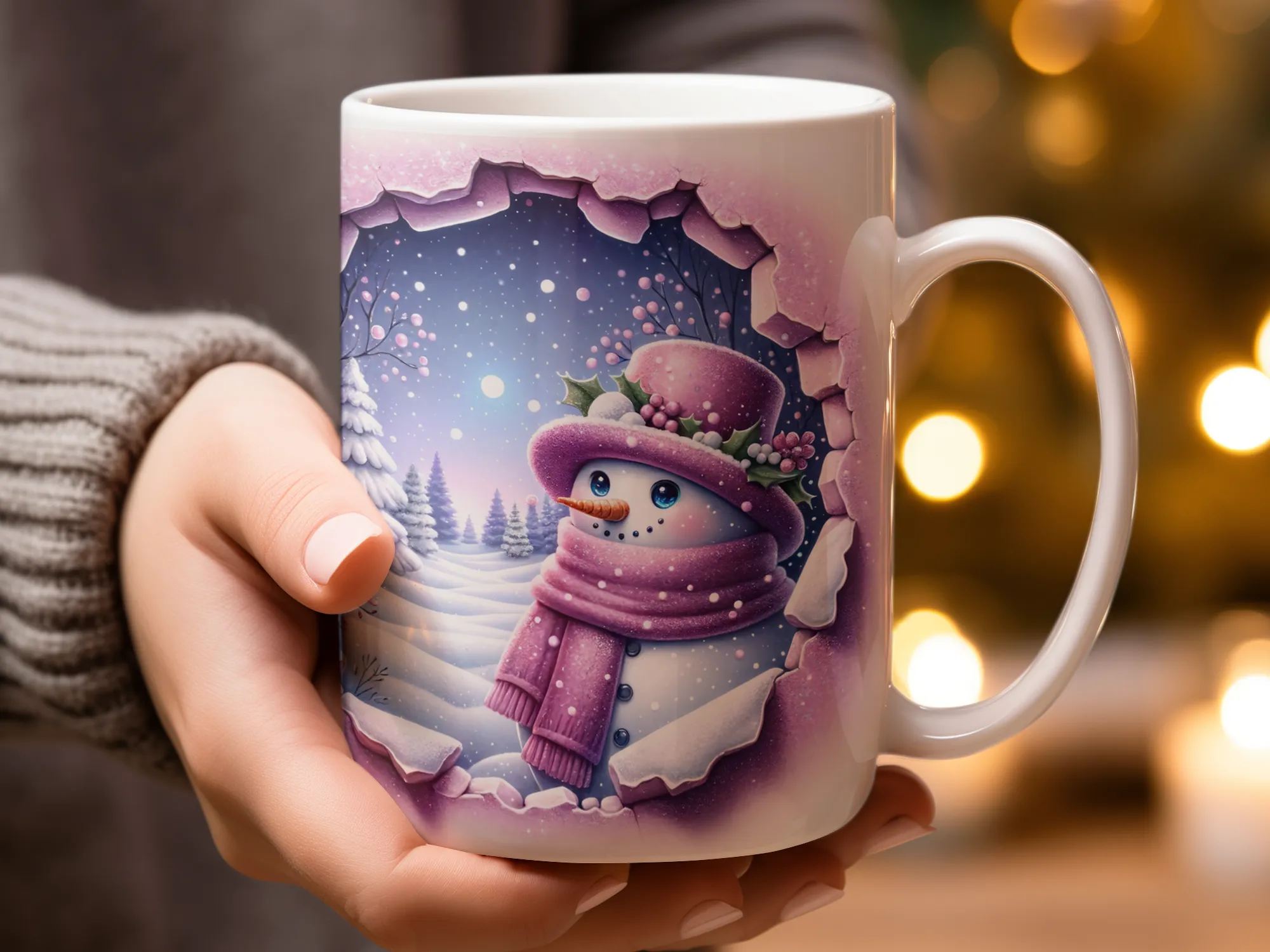 Purple Hole in Wall Snowman Coffee Mug, Snowman Mug Purple, Hole in the Wall Mug, Snowman Gift Mug, Snowman Lover Gift Cup