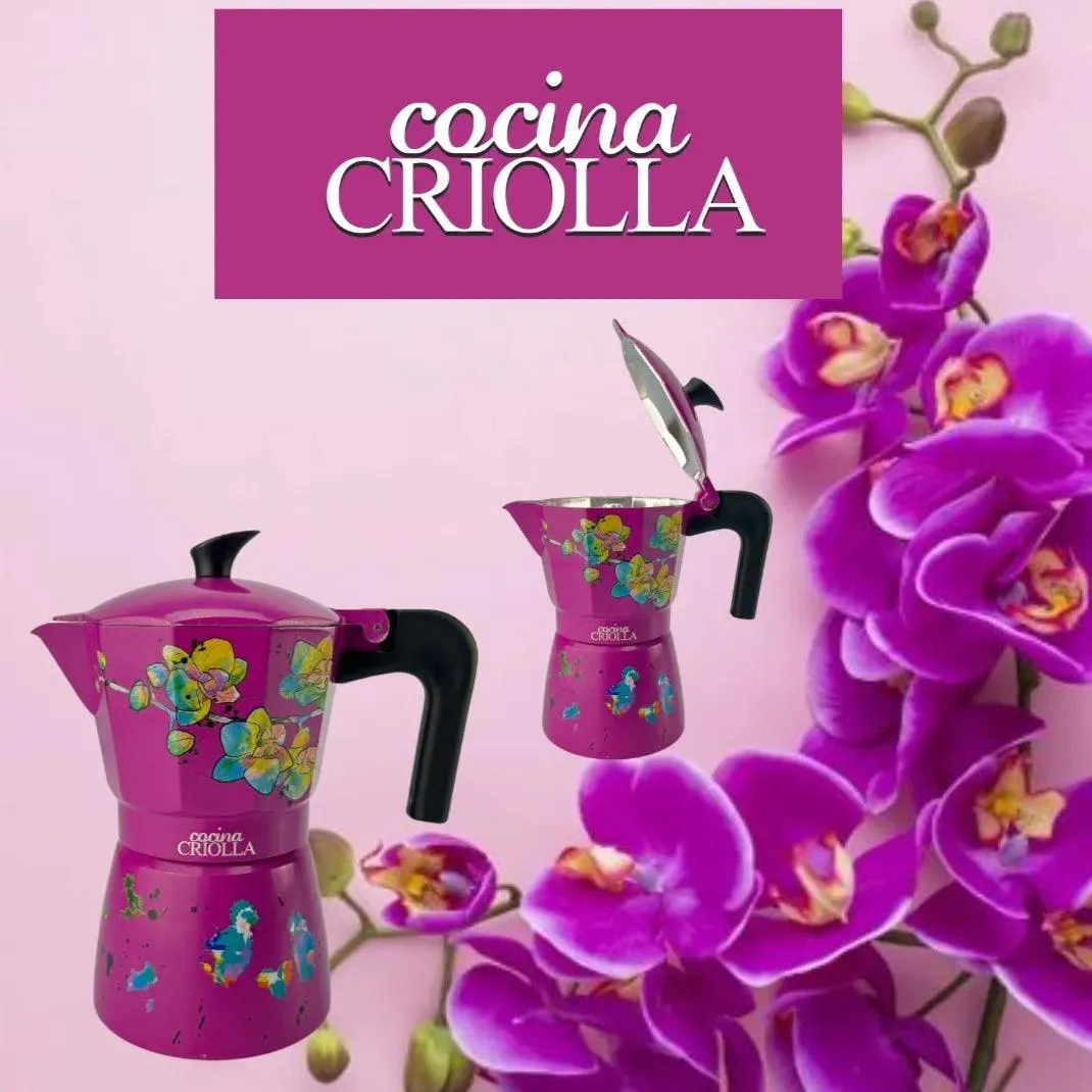 "Orquídeas" Design Moka Pots (Greca) - Puerto Rican Artist - Limited Edition