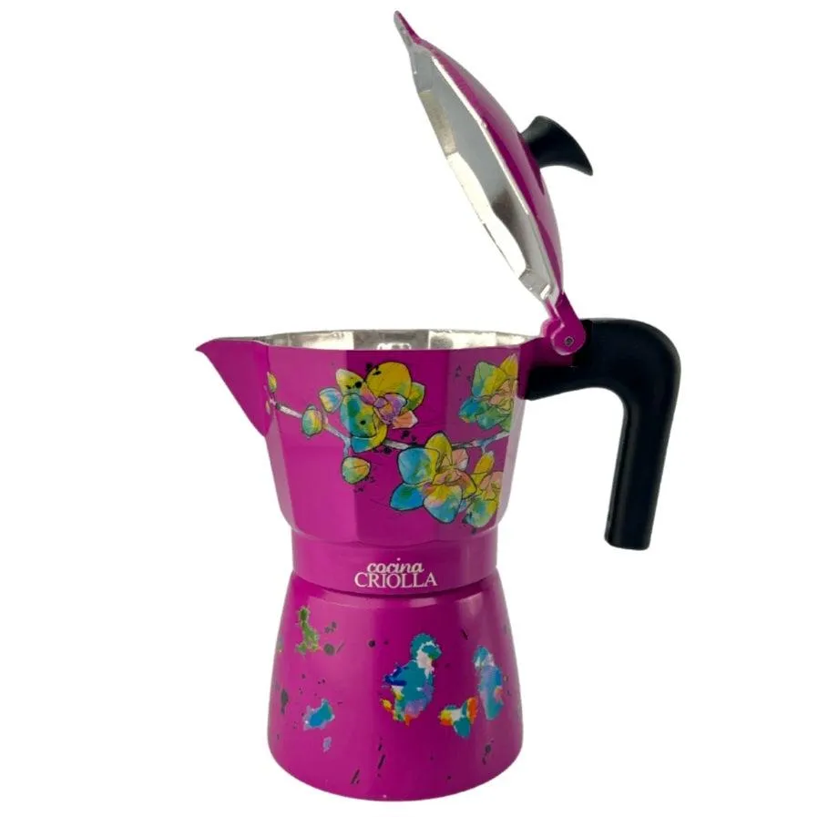 "Orquídeas" Design Moka Pots (Greca) - Puerto Rican Artist - Limited Edition