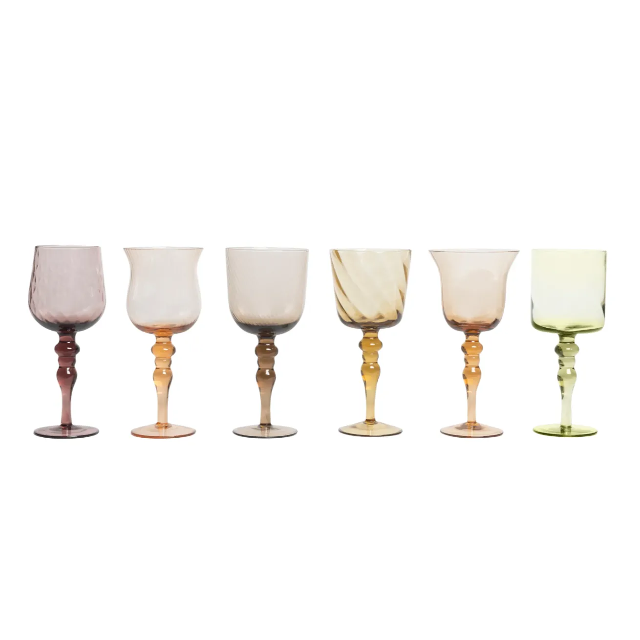 Set of 6 Texture Goblet Wine Glasses - Amber