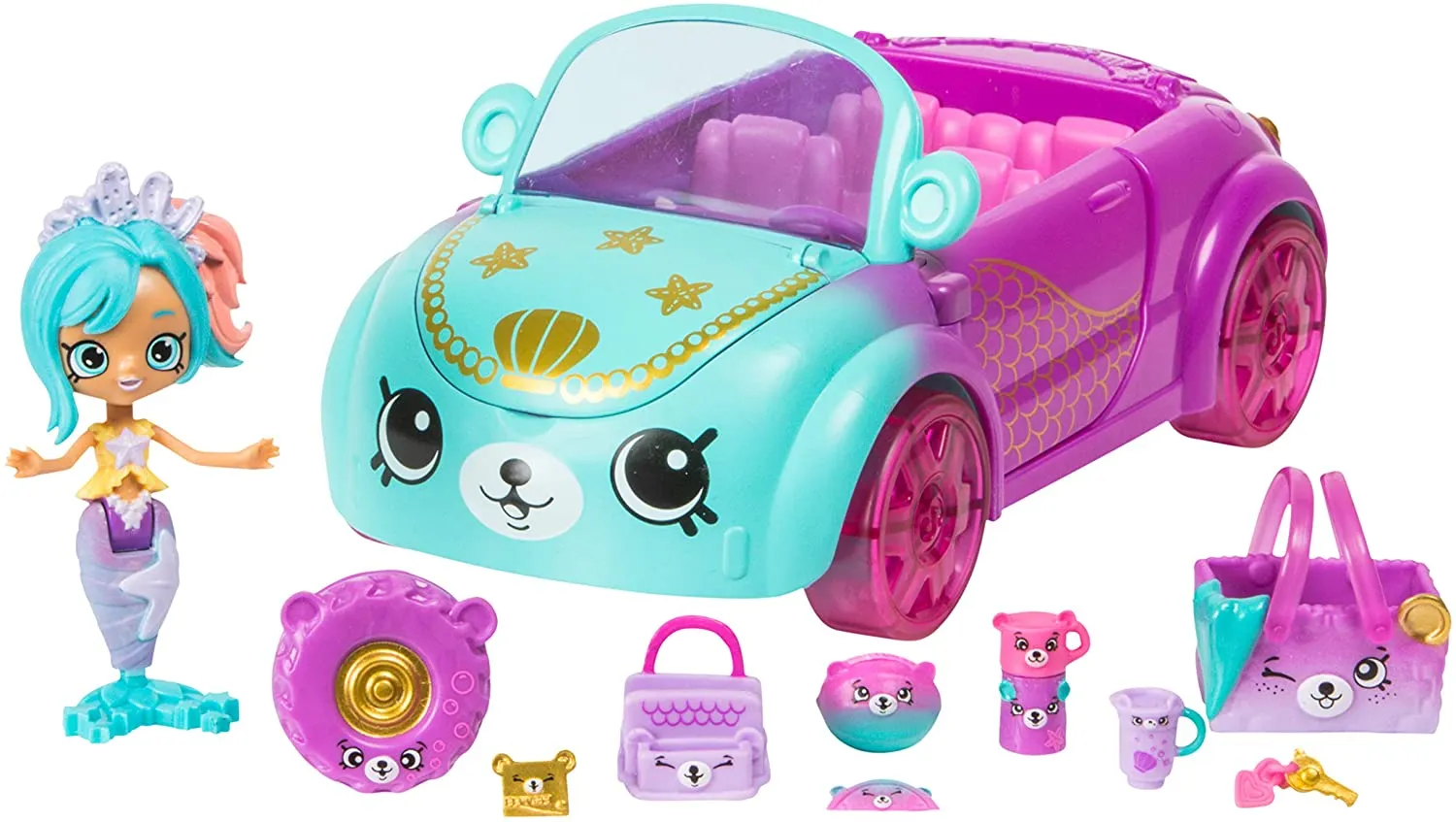 Shopkins Happy Places Mermaid Convertible Vehicle Fun Toy Car, Multicolor