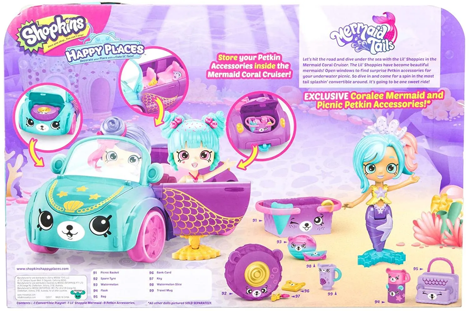 Shopkins Happy Places Mermaid Convertible Vehicle Fun Toy Car, Multicolor