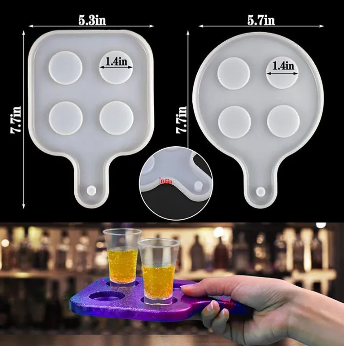 Shot Glass Serving Tray Mold, Wine Glass Holder Beer Serving Board Silicone Resin Mold for Party Home DIY Craft Decor, Unique Gift