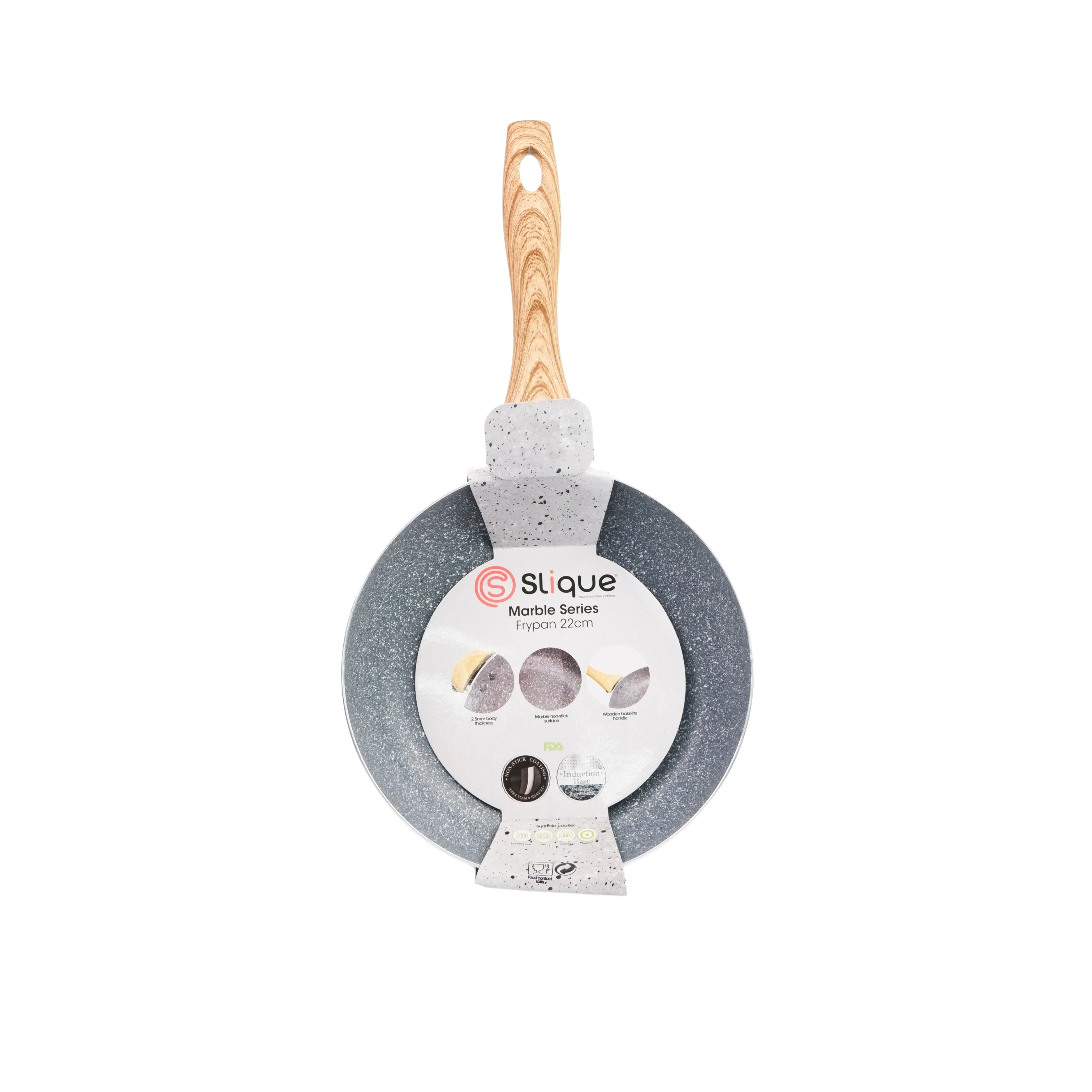 Slique Marble Series Fry Pan with Wooden Handle