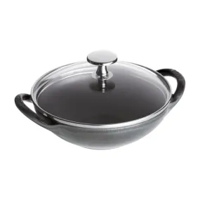 Staub 1004677 6 1/2" Enameled Mini Cast Iron Wok w/ Lid, Graphite Grey