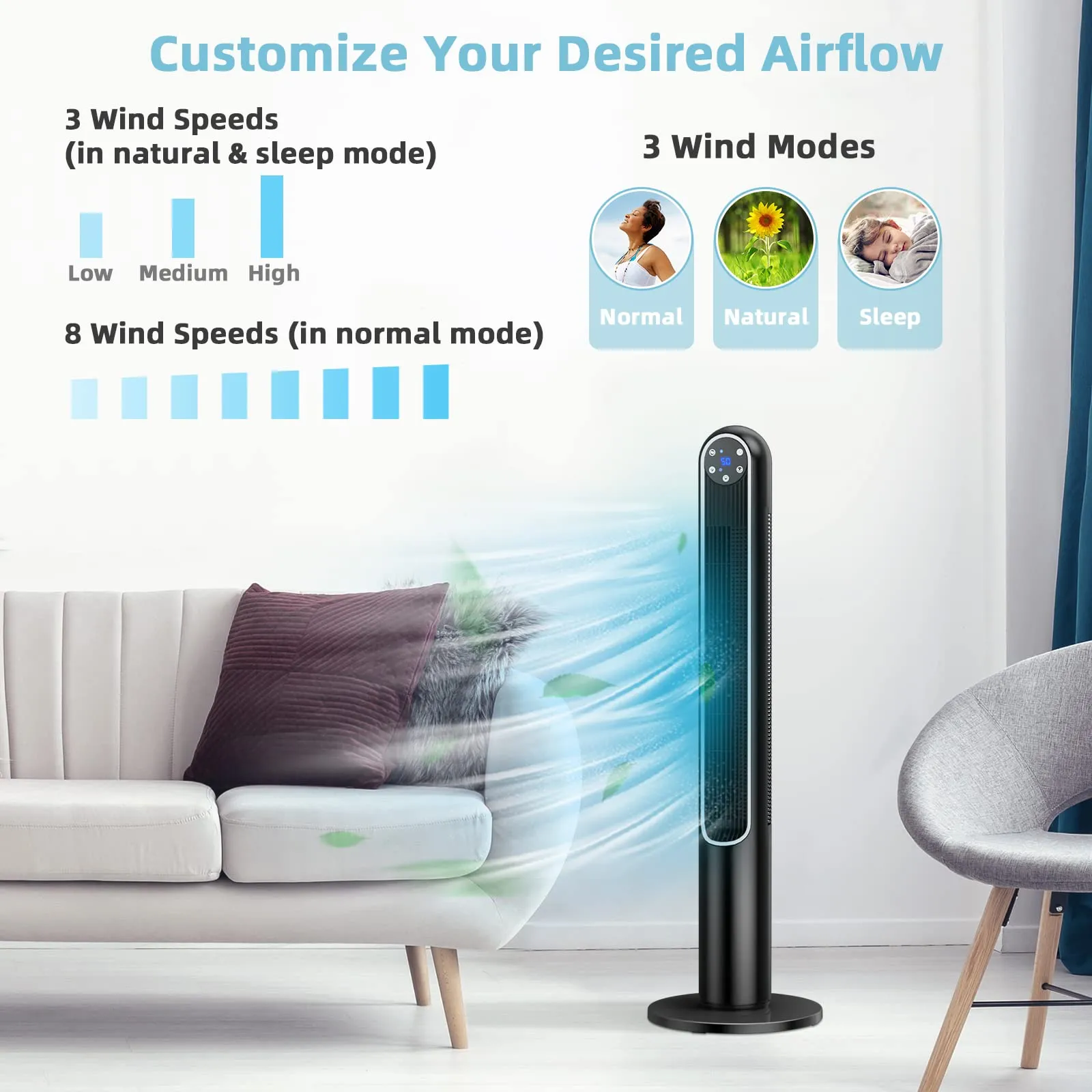 Tangkula 42-Inch Tower Fan with Remote Control, 80 Oscillating Standing Fan w/ LED Display