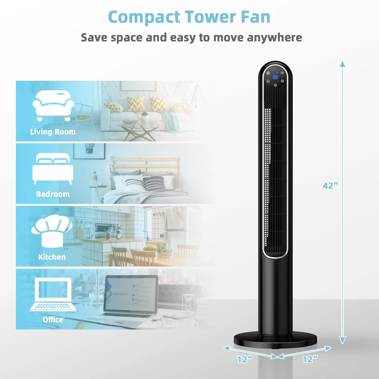 Tangkula 42-Inch Tower Fan with Remote Control, 80 Oscillating Standing Fan w/ LED Display