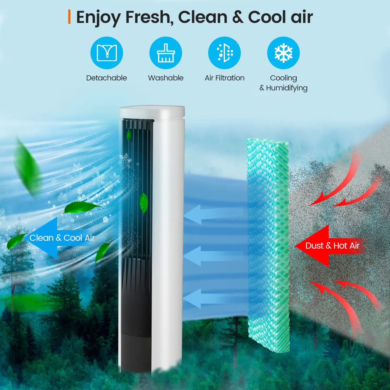 Tangkula Portable Evaporative Air Cooler for Room, 40-Inch Bladeless Cooling Tower Cooler with Remote Control