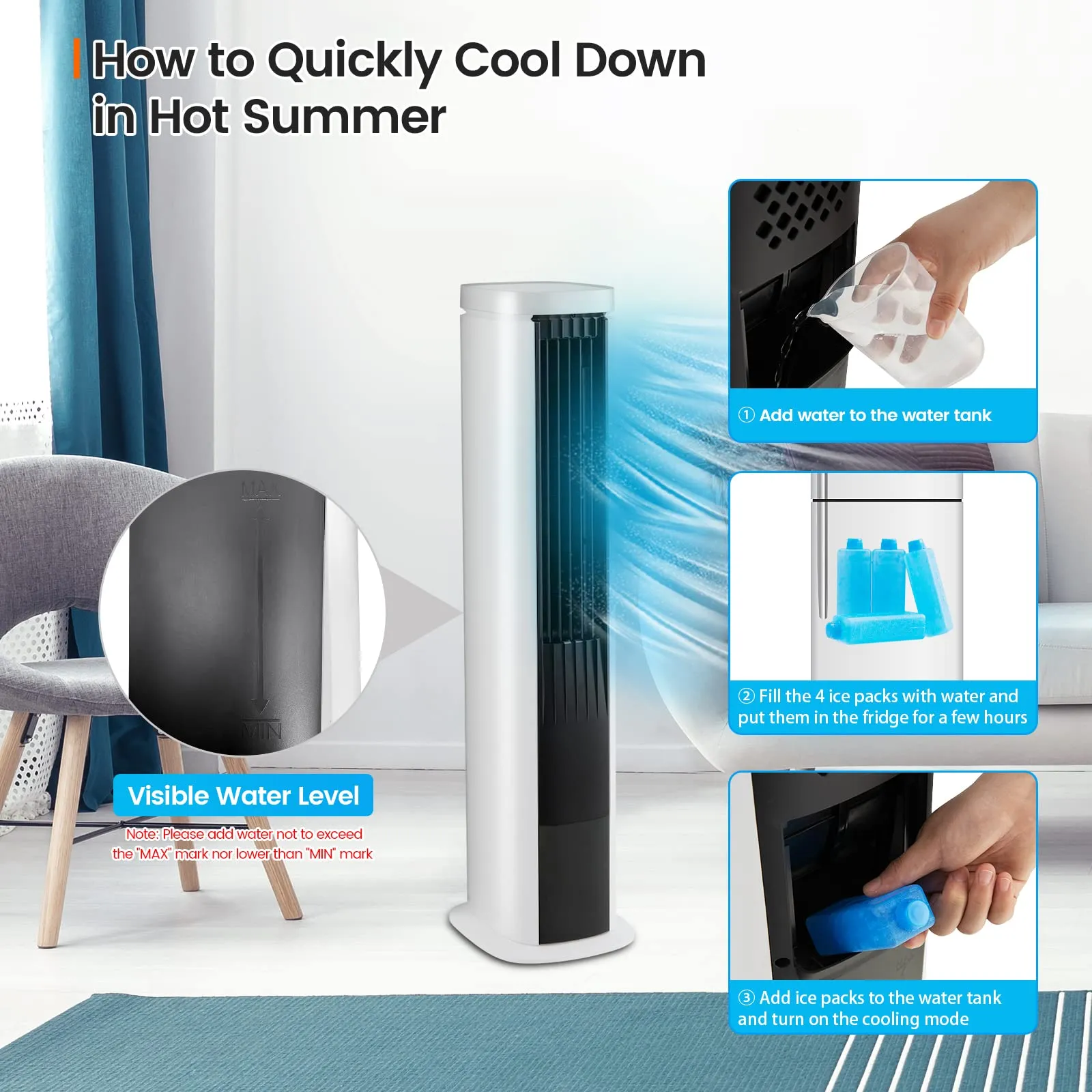 Tangkula Portable Evaporative Air Cooler for Room, 40-Inch Bladeless Cooling Tower Cooler with Remote Control