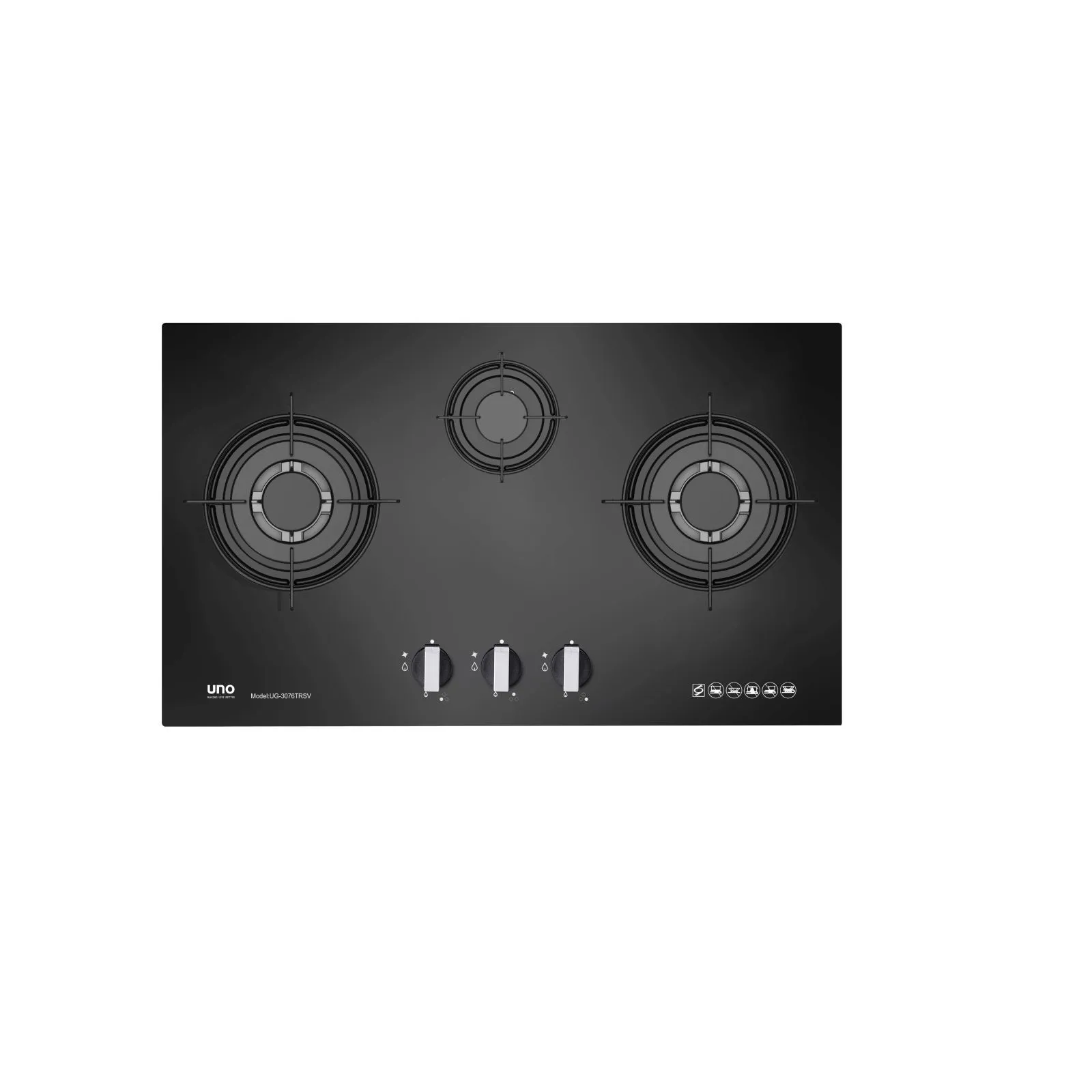 Tecno Uno UG 3076 TRSV Toughened Glass Hob Black 76cm