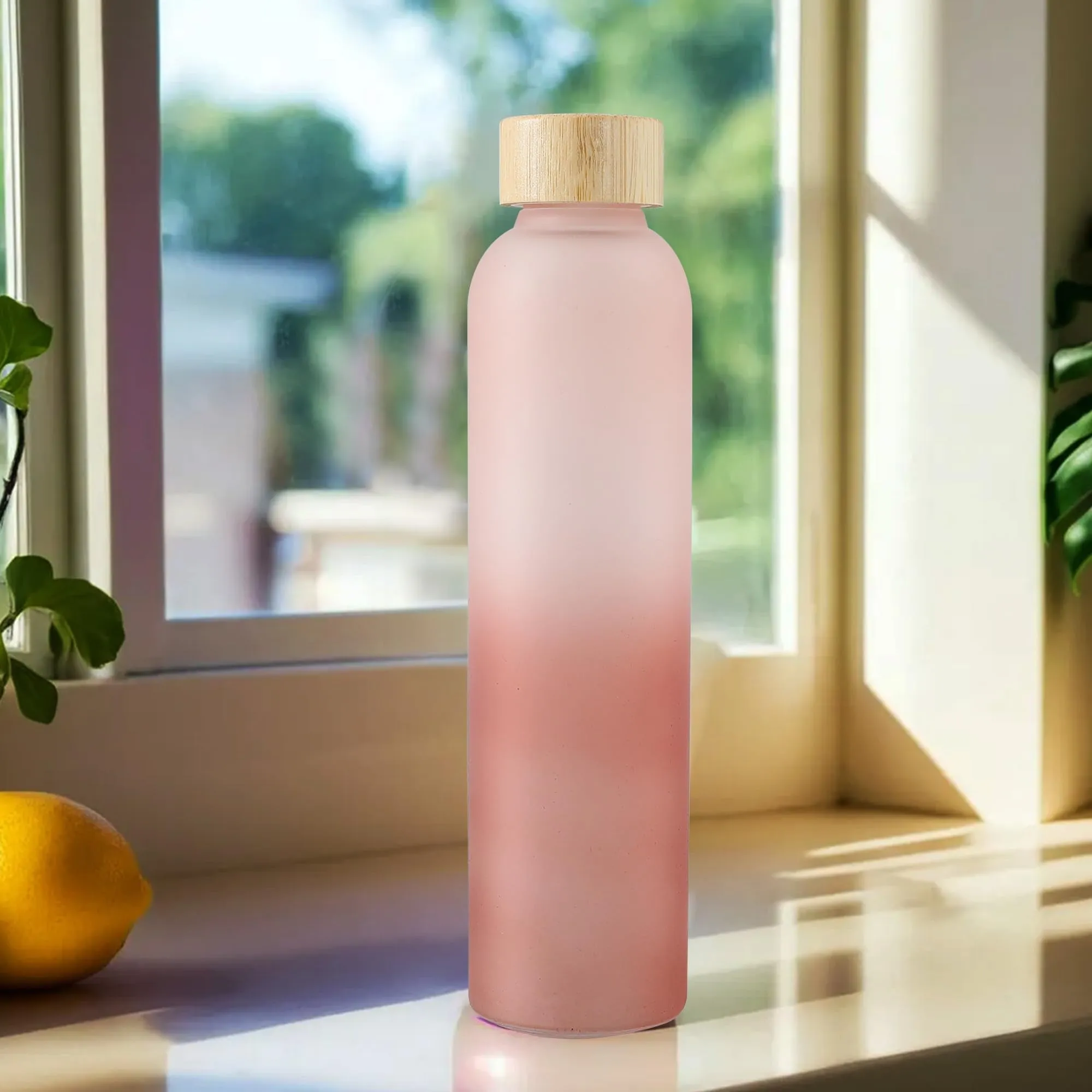 The Better Home Borosilicate Glass Water Bottle with Sleeve (500ml) | Bamboo Lid | Fridge Water Bottles for Men, Women (Light Pink-Dark Pink)