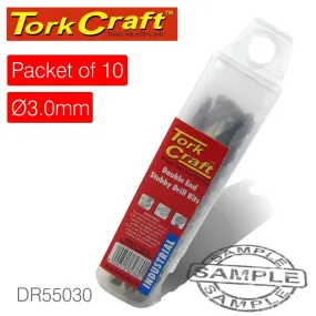 TORK CRAFT DOUBLE END STUBBY HSS 3MM PACKET OF 10 DR55030