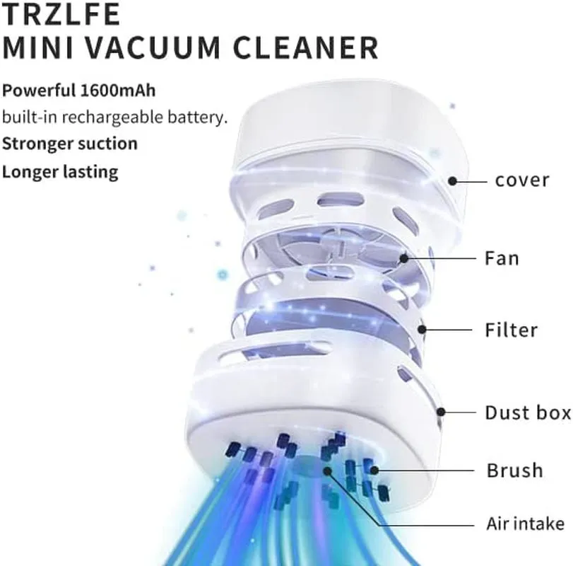 TRZLIFE Desk Vacuum Cleaner Upgraded Mini Table Vacuum Cleaner Mini Vac High Endurance Rechargeable Automatic Energy Saving Quiet Pick up Tiny Items Crumbs Flakes for Drawer Desktop Countertop