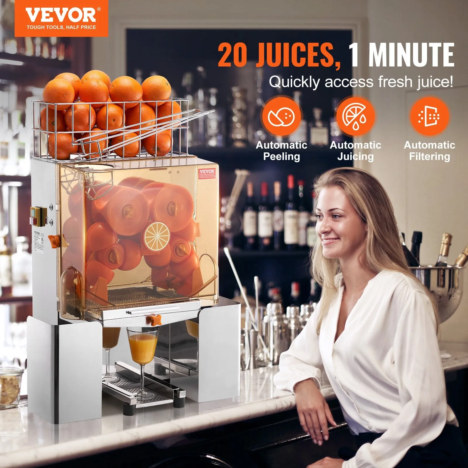 Vevor Commercial Orange Juicer Machine Automatic Squeezer 20 Oranges per Minute 120W New