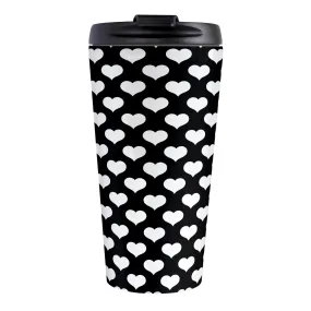 White Hearts Pattern Black Travel Mug