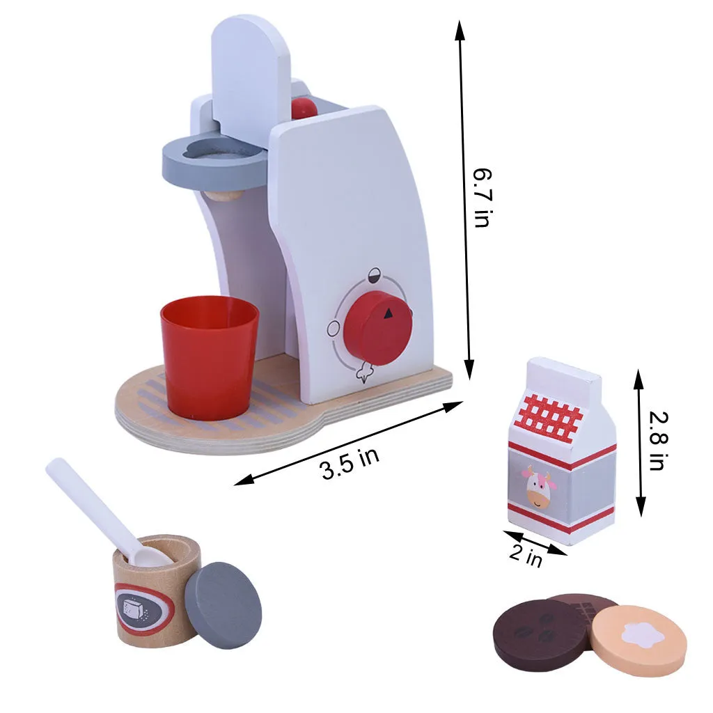 Wooden Simulation Coffee Maker Toy Set With A Dial To Indicate The Size Setting