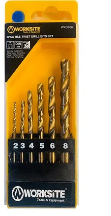 WORKSITE 6 Piece HSS Twist Drill Bits Set. High-Speed Steel Bits Suitable For Cutting Stainless Steel, Iron Castings, Copper, Aluminum, And Other Soft Metals As Well As Plastics, Wood, Etc- WXDB06