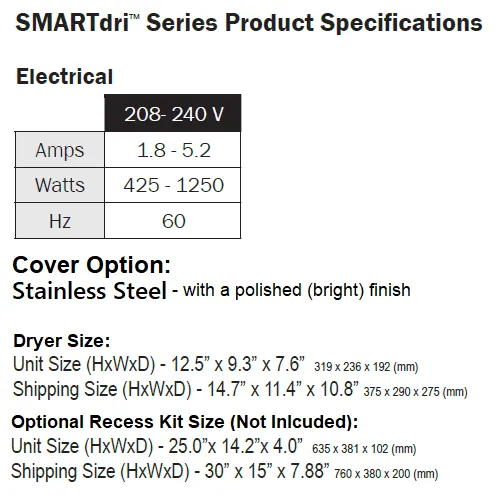 WORLD DRYER® K4-972P2 SMARTdri® Plus Hand Dryer - Polished (Bright) Stainless Steel Automatic Surface-Mounted (208V-240V)