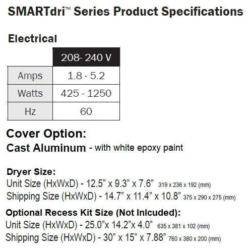 WORLD DRYER® K4-975P SMARTdri® Plus (208V-240V) ***DISCONTINUED***  No Longer Available in WHITE STEEL - Please see WORLD K4-974P2 (208V-240V)